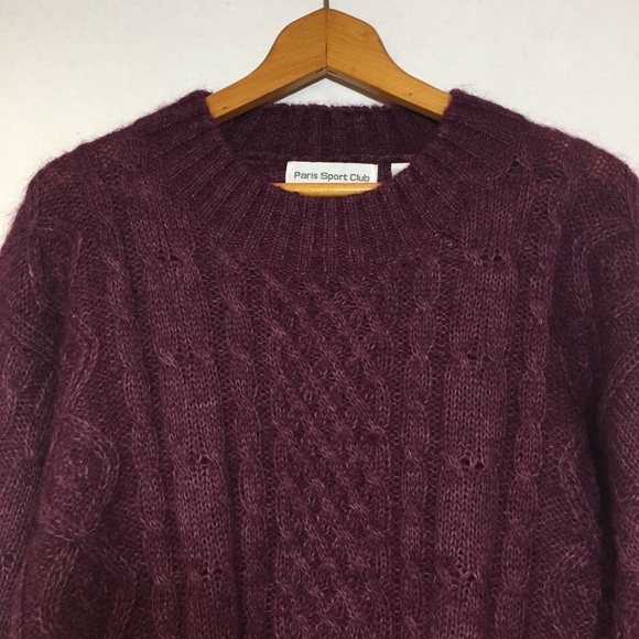 Vintage 90"s Paris Sport Club Mohair Cable knit Sweater Berry Cottagecor… - Picture 3 of 11